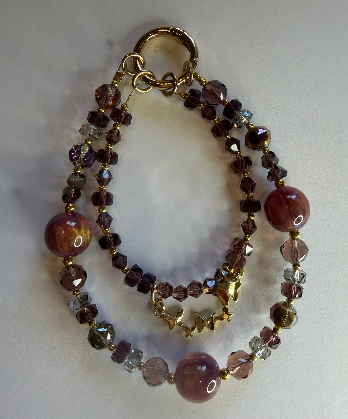 Brown double-strand crystal beaded phone wristlet