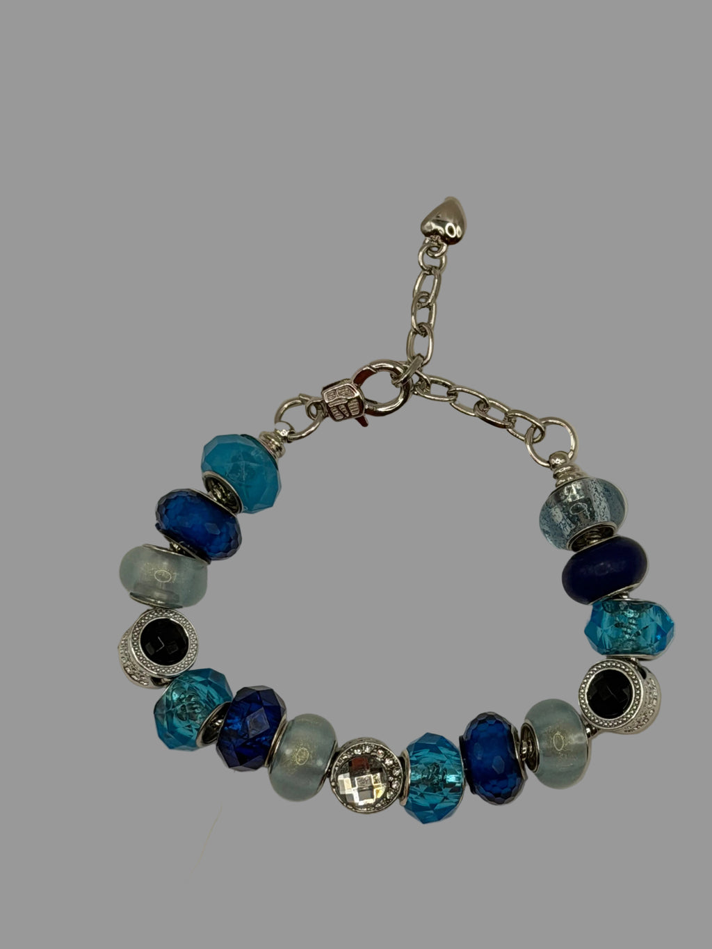 Navy Teal Grey Rhinestone Pandora-Style Bracelet