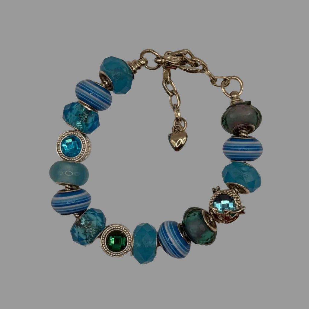 Aqua Teal Crystal Focal Pandora-Style Bracelet