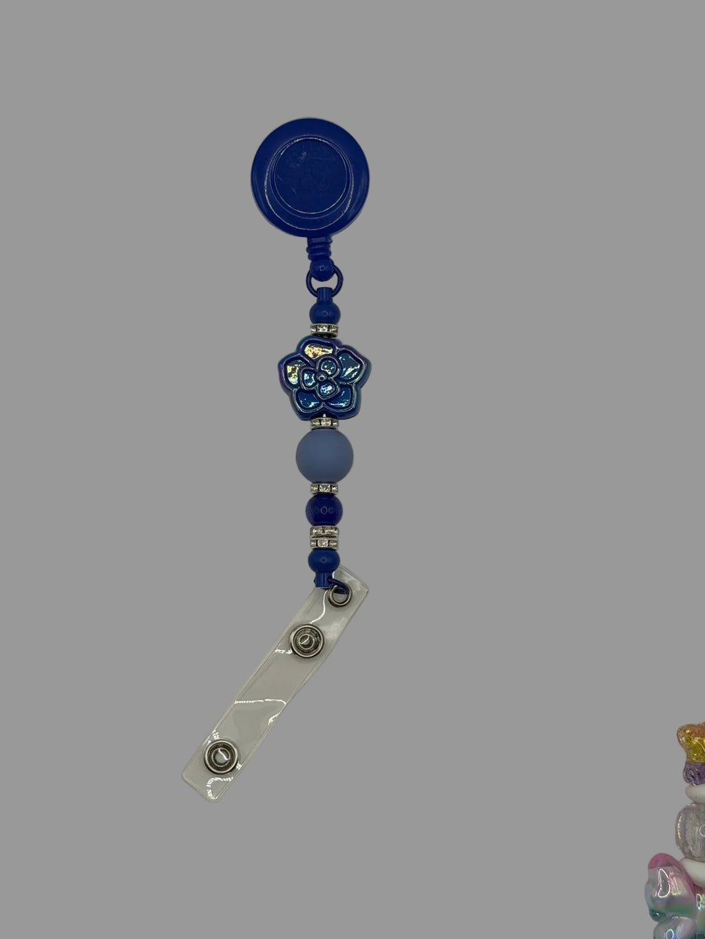 Royal Blue Flower Beaded Badge Reel Lanyard