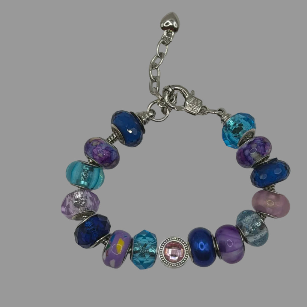 Ocean Blues Purple Murano Glass Pandora-Style Bracelet