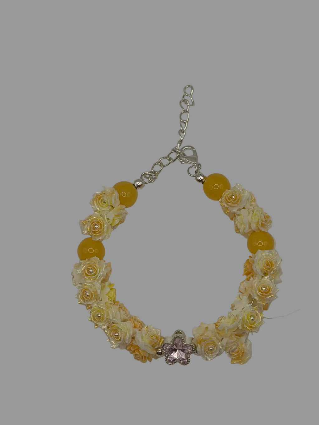 Cream Rose Bouquet Yellow Bead Crystal Bracelet