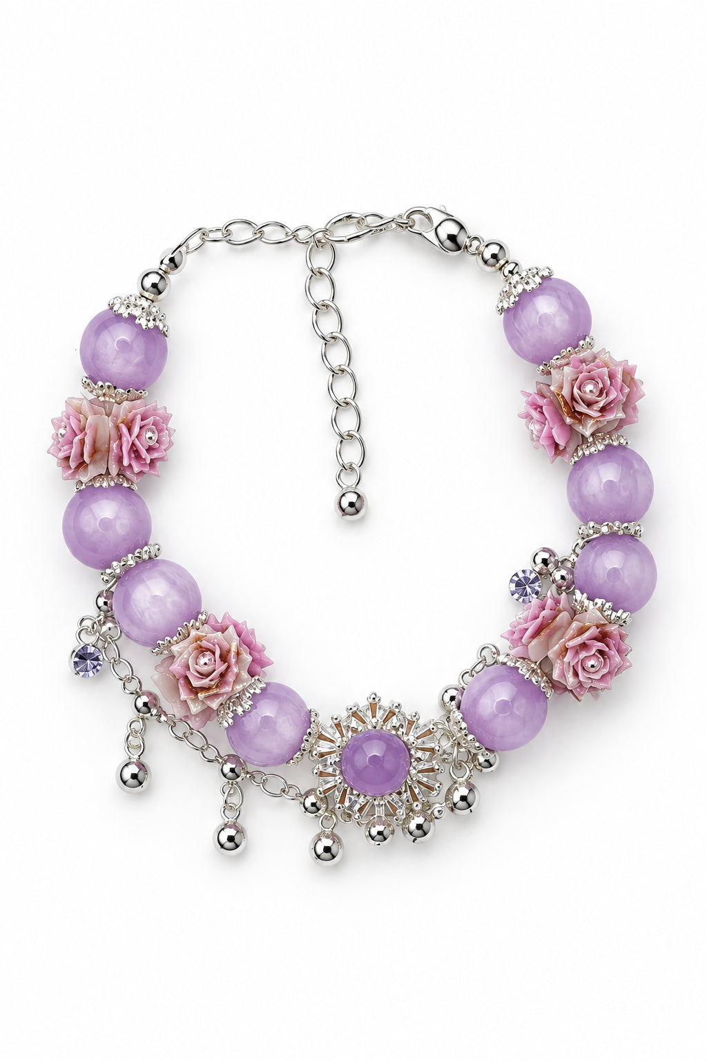 Lavender Rose Flower Charm Bracelet