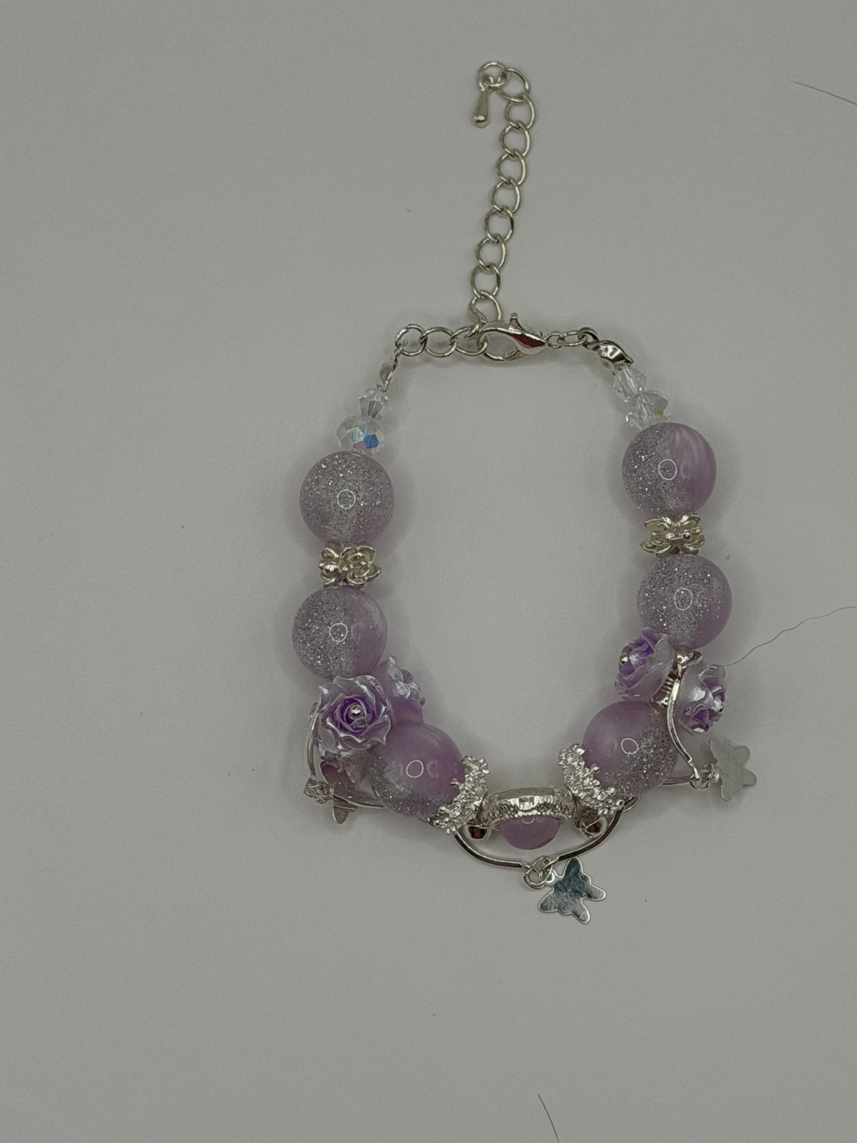 Frosted Lavender Rose Butterfly Charm Bracelet