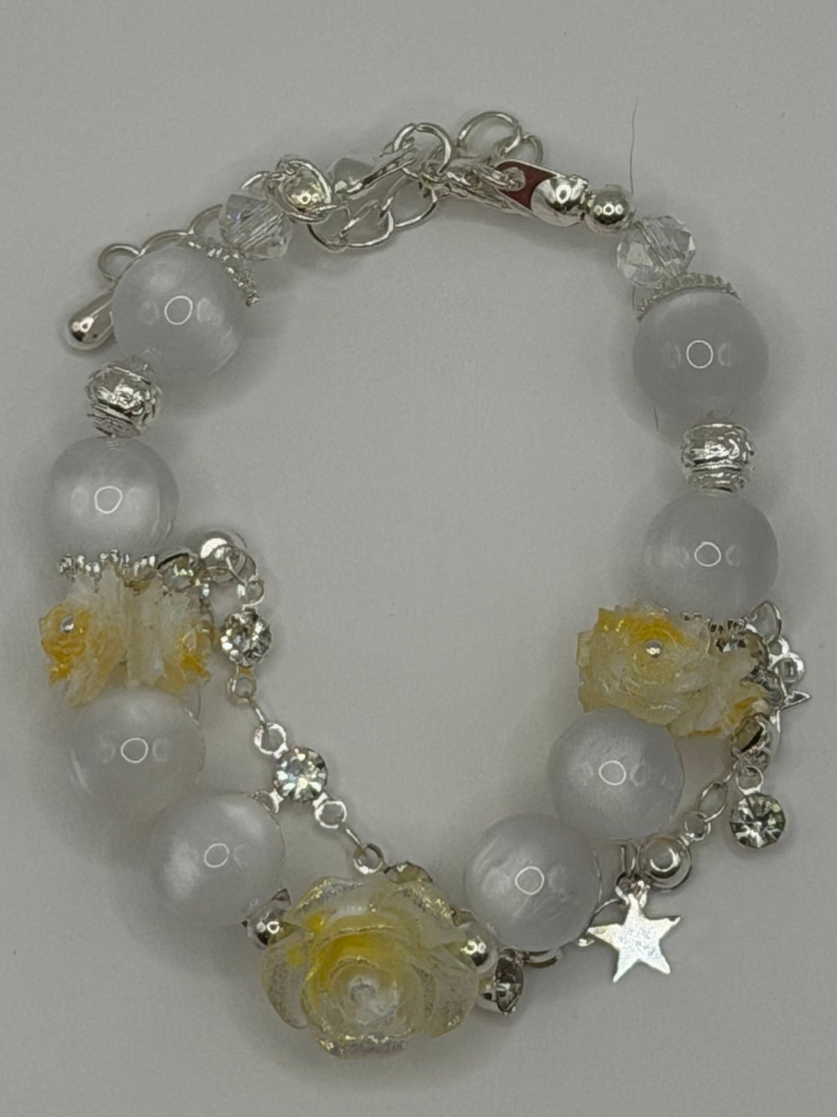 White & Yellow Rose Star Charm Bracelet