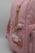 Hello Kitty strawberry teddy bear acrylic charm keychain with bubble bow and mini Hello Kitty car charm on gold chain