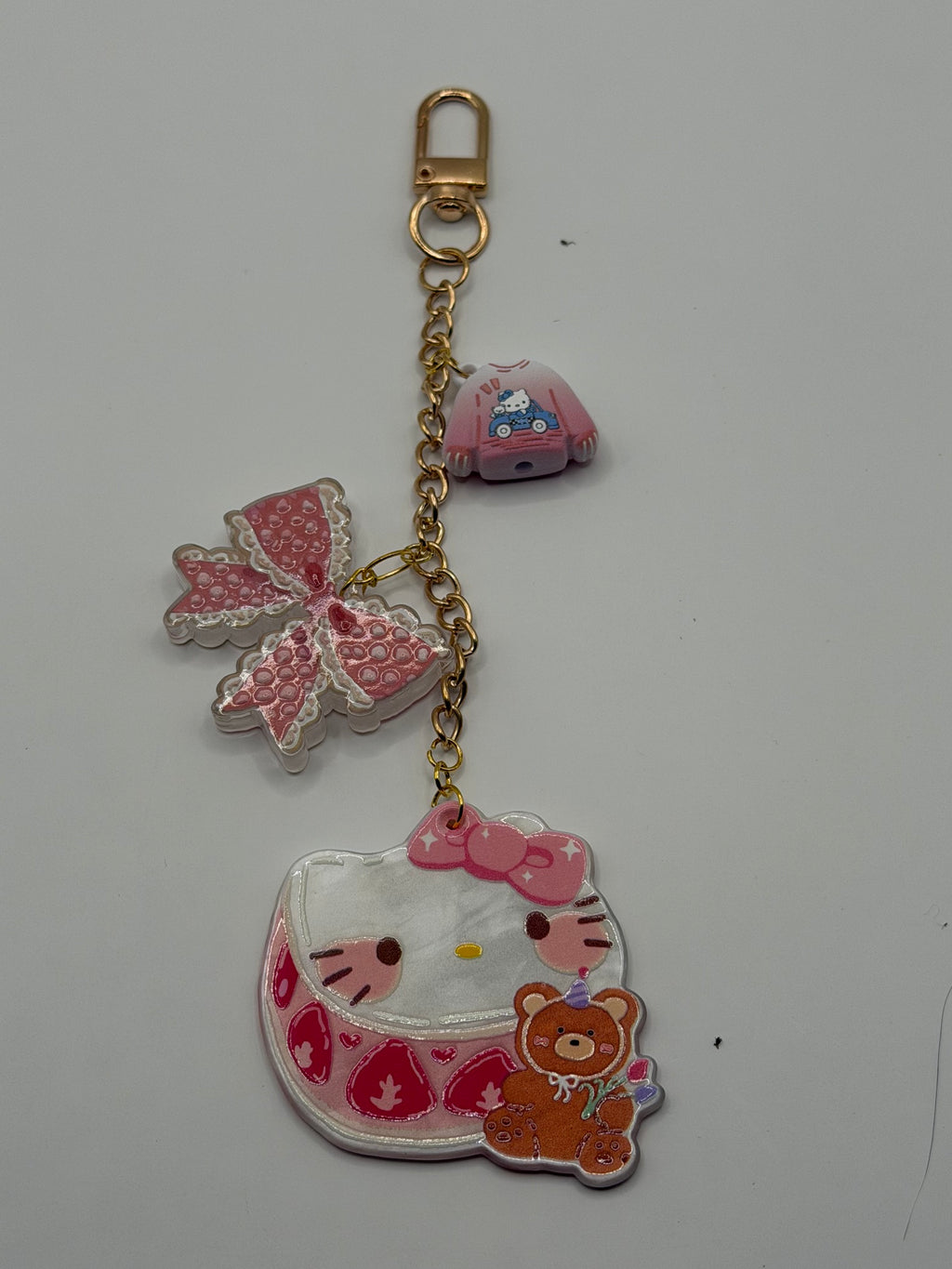 Hello Kitty Strawberry Teddy Bear Acrylic Charm Keychain