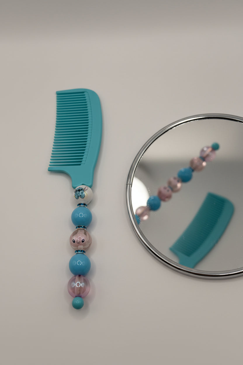 Teal Stitch & Angel Beaded Comb
