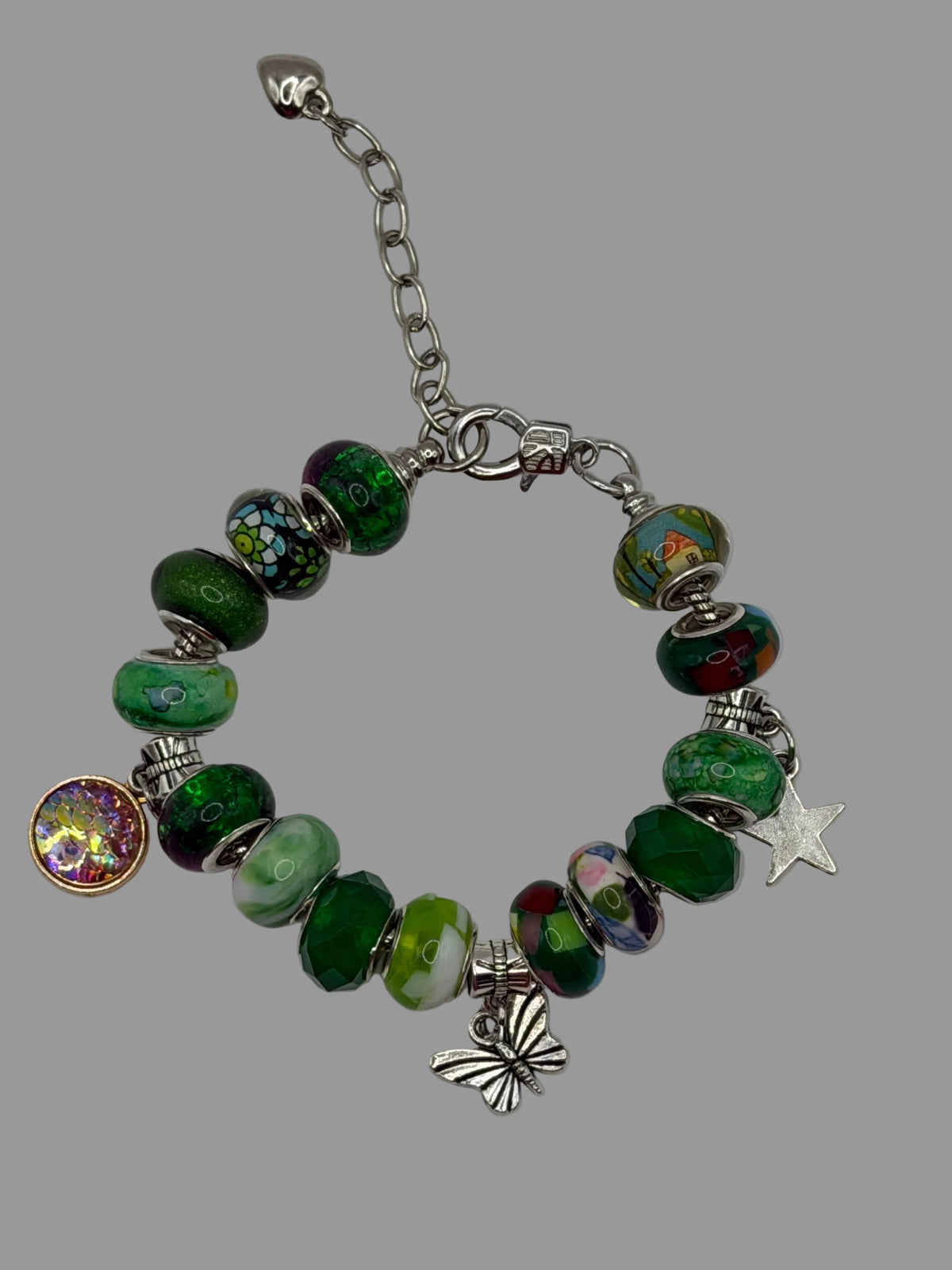 Emerald Green Murano Butterfly Star Charm Bracelet