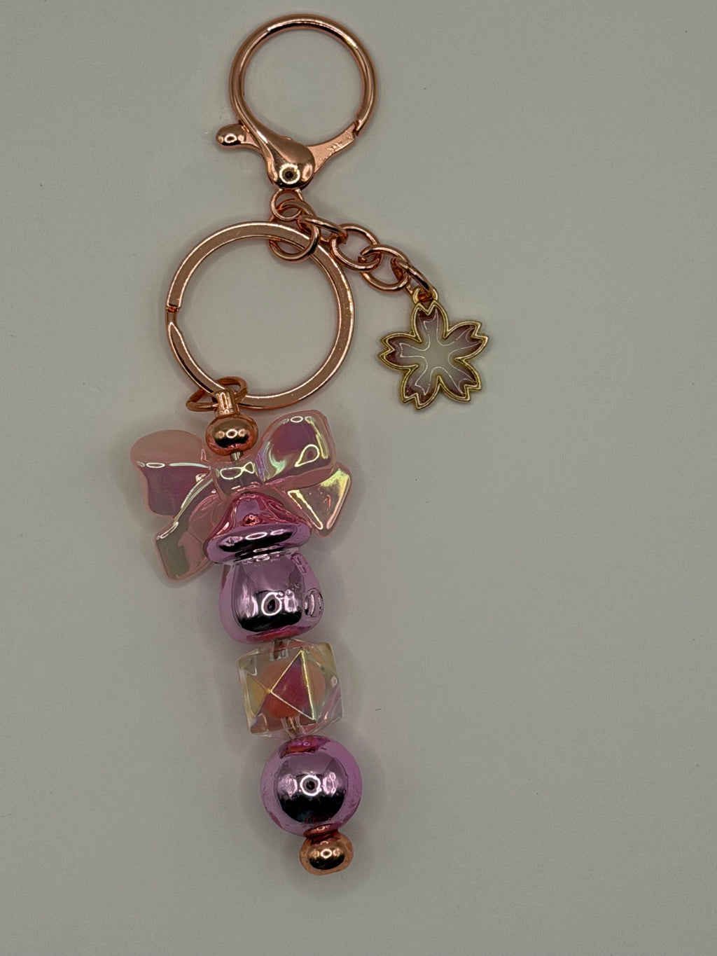 Lavender Bow Sakura Rose Gold Beaded Keychain