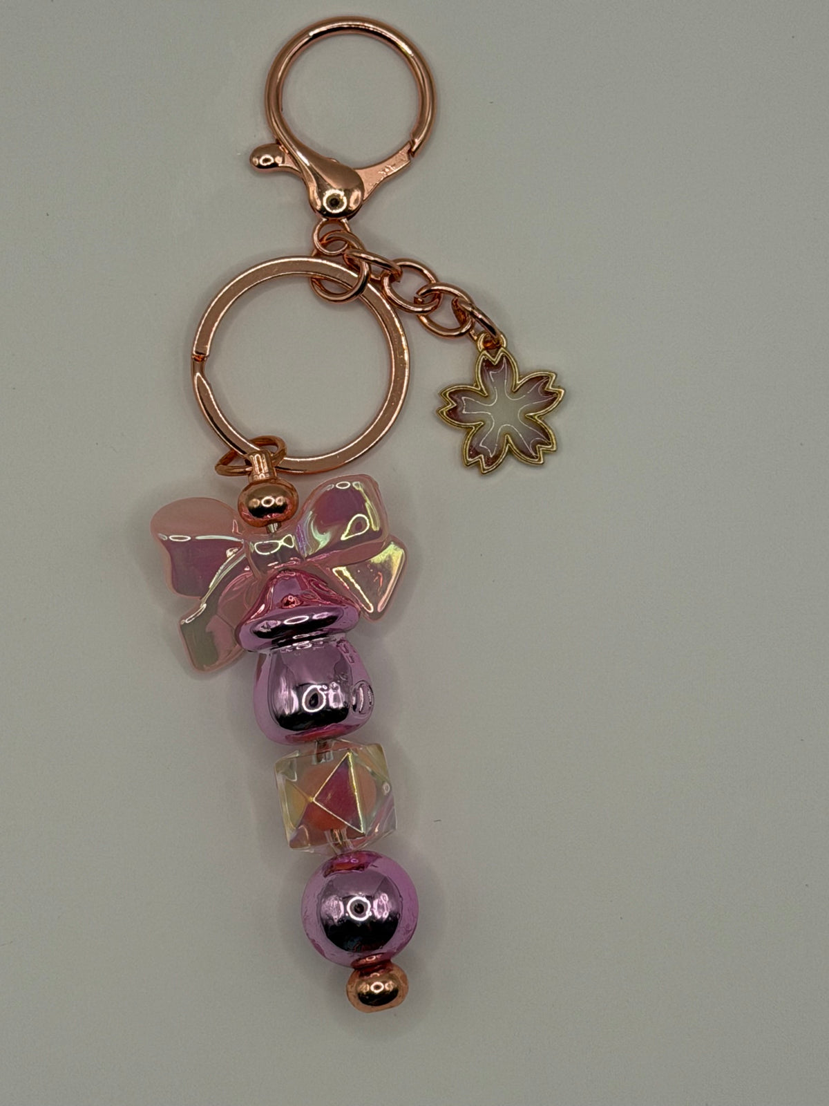 Lavender Bow Sakura Rose Gold Beaded Keychain