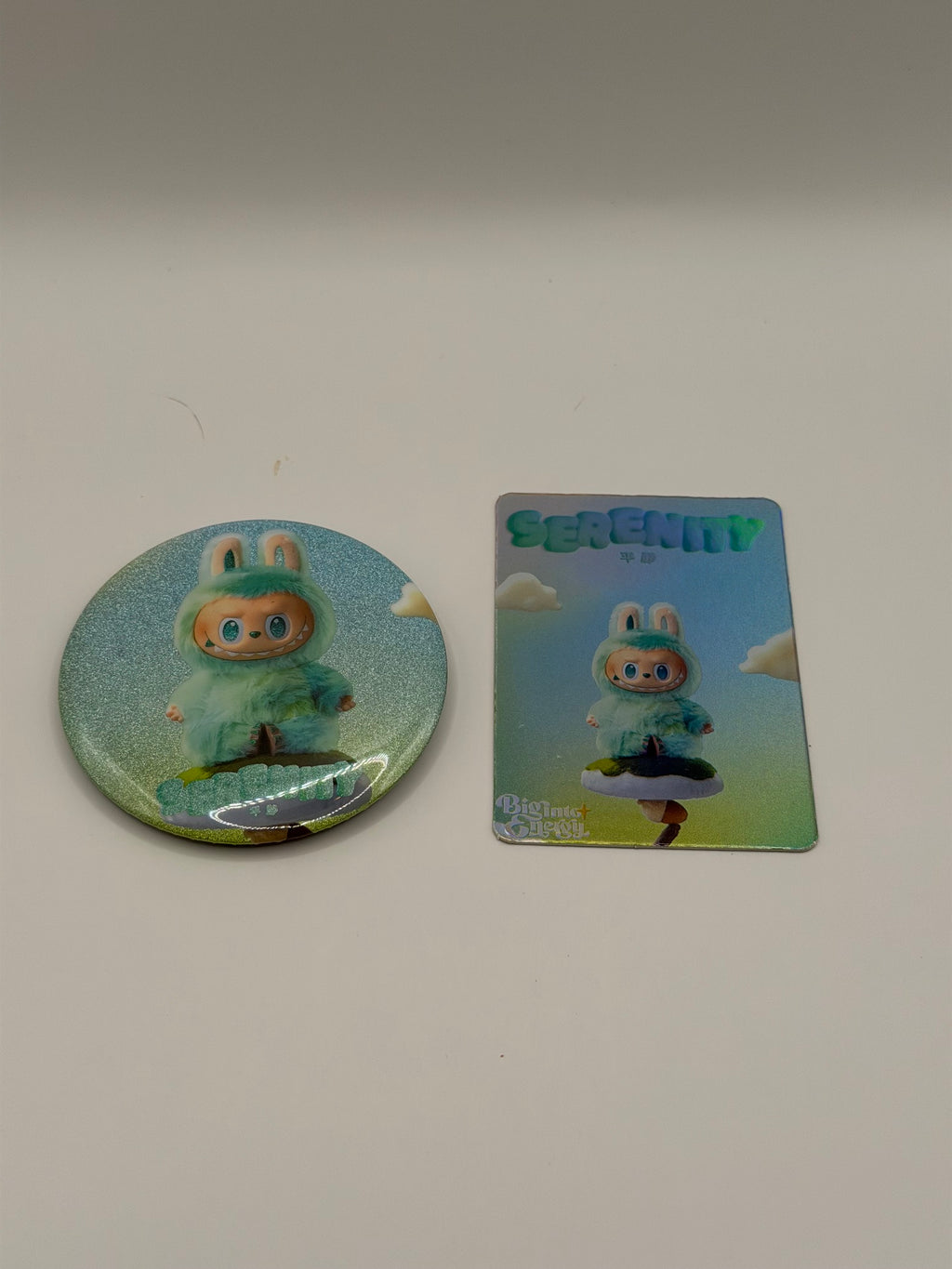 Labubu Big Into Energy Serenity Button Pin & Collectible Card
