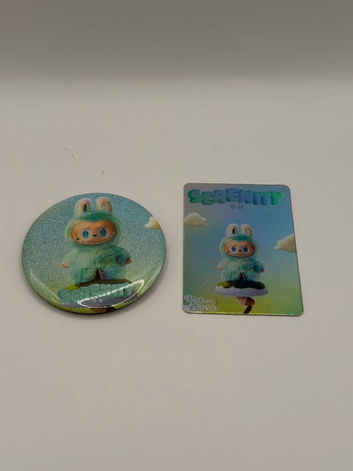 Labubu Big Into Energy Serenity Button Pin & Collectible Card