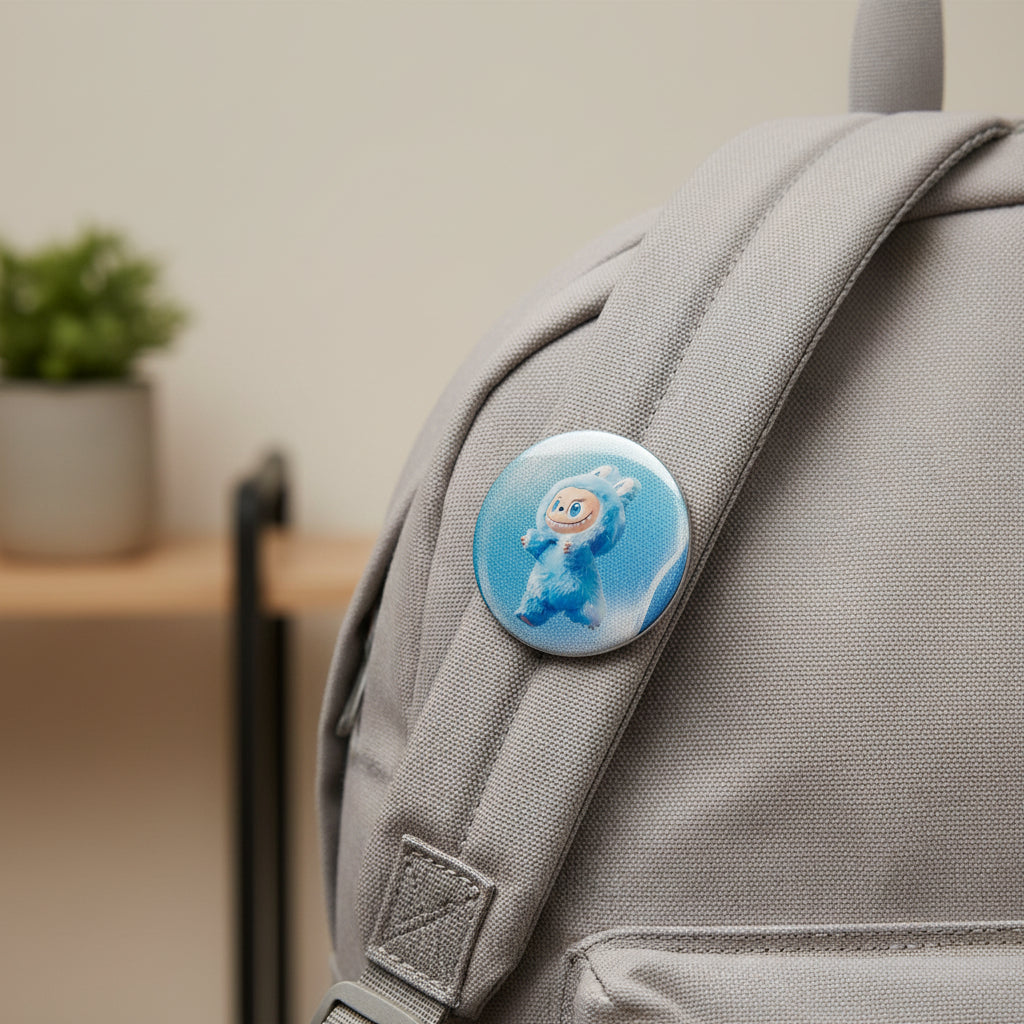Blue Hope character button pin beside its matching collectible card