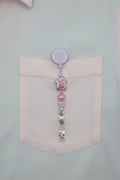 Lavender bunny charm beaded badge reel lanyard with silver bunny house charm and heart bead