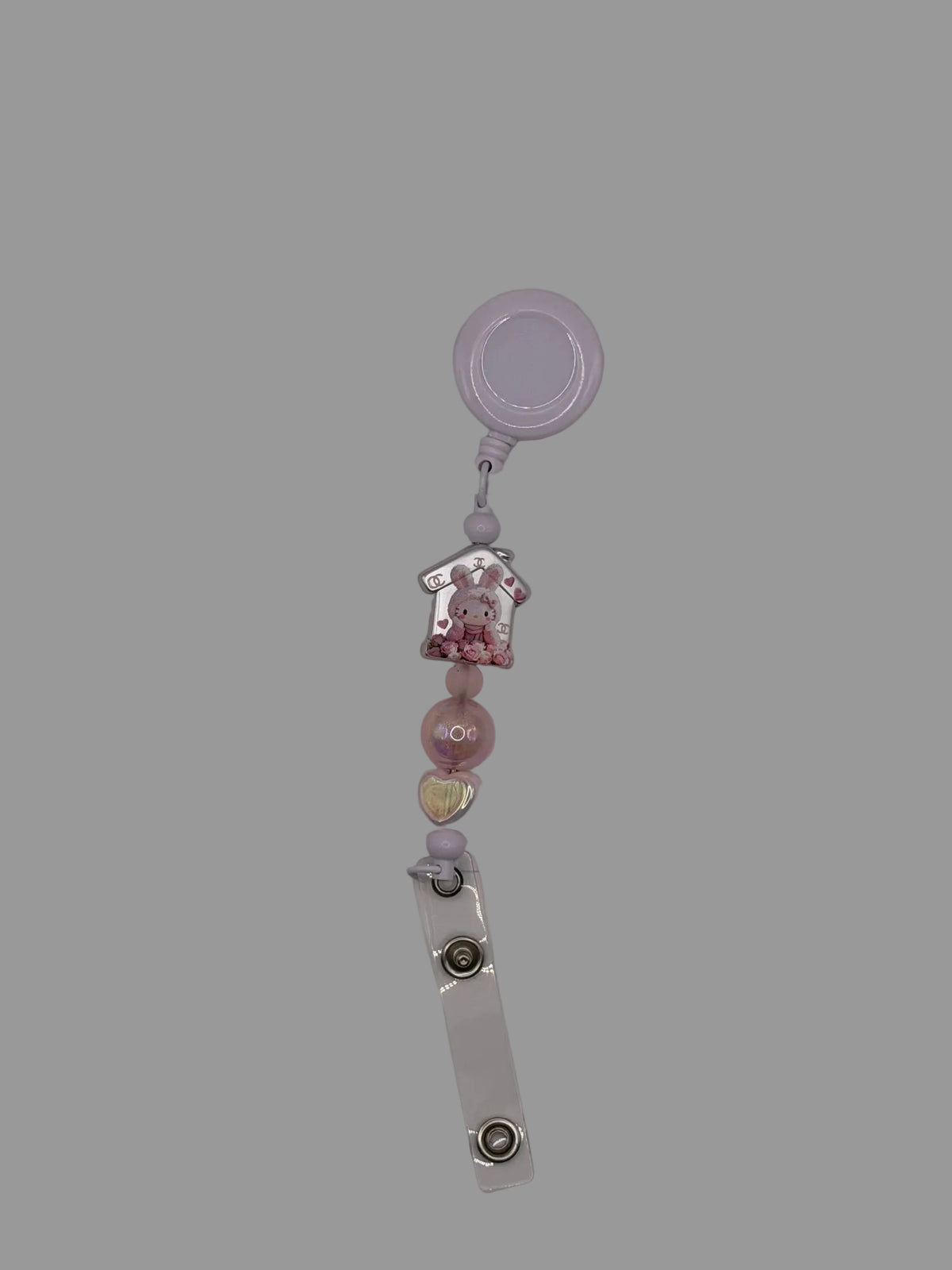 Lavender Bunny Charm Beaded Badge Reel Lanyard