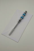 Blue football and volleyball beaded letter opener with silver metal blade