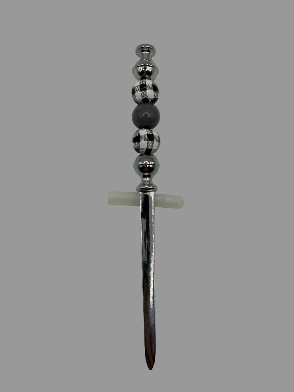 Black & White Buffalo Plaid Beaded Letter Opener