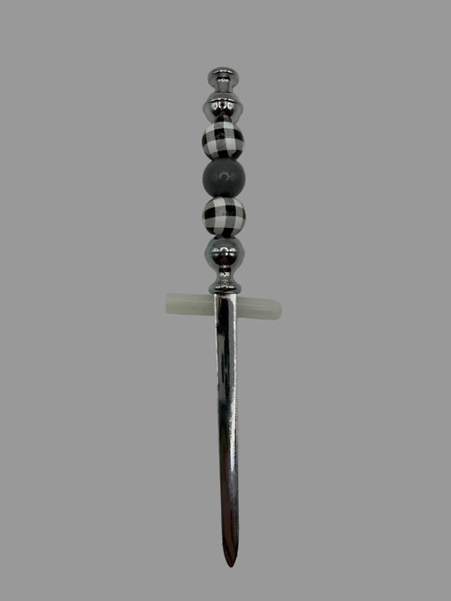 Black & White Buffalo Plaid Beaded Letter Opener