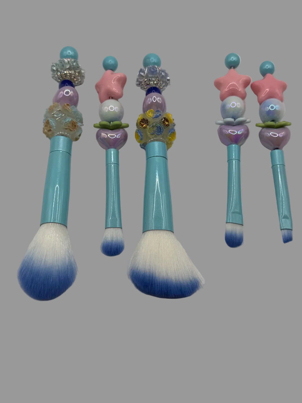 Blue Floral Star Beaded Makeup Brush Set