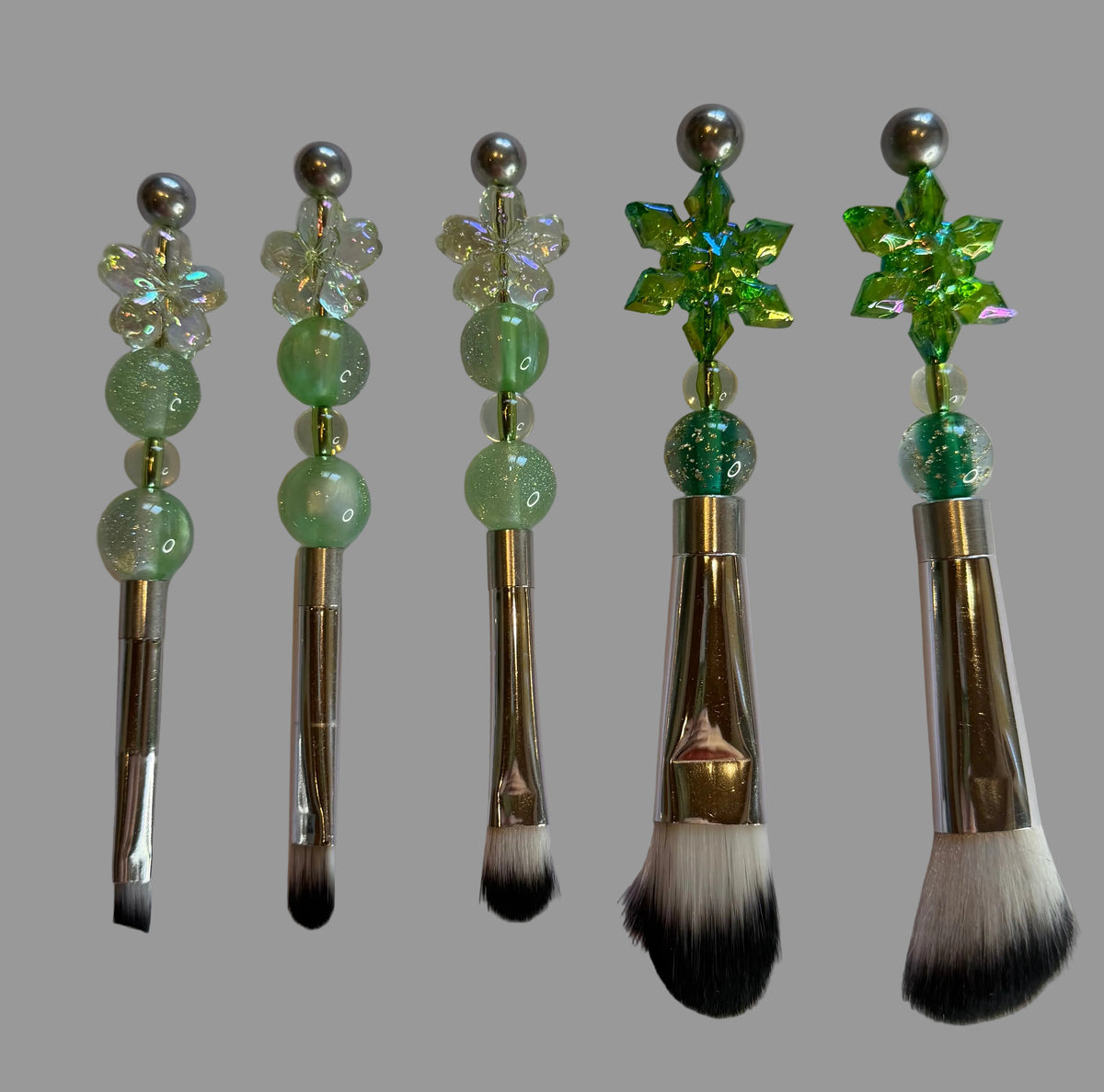 Green Crystal & Snowflake Beaded Makeup Brush