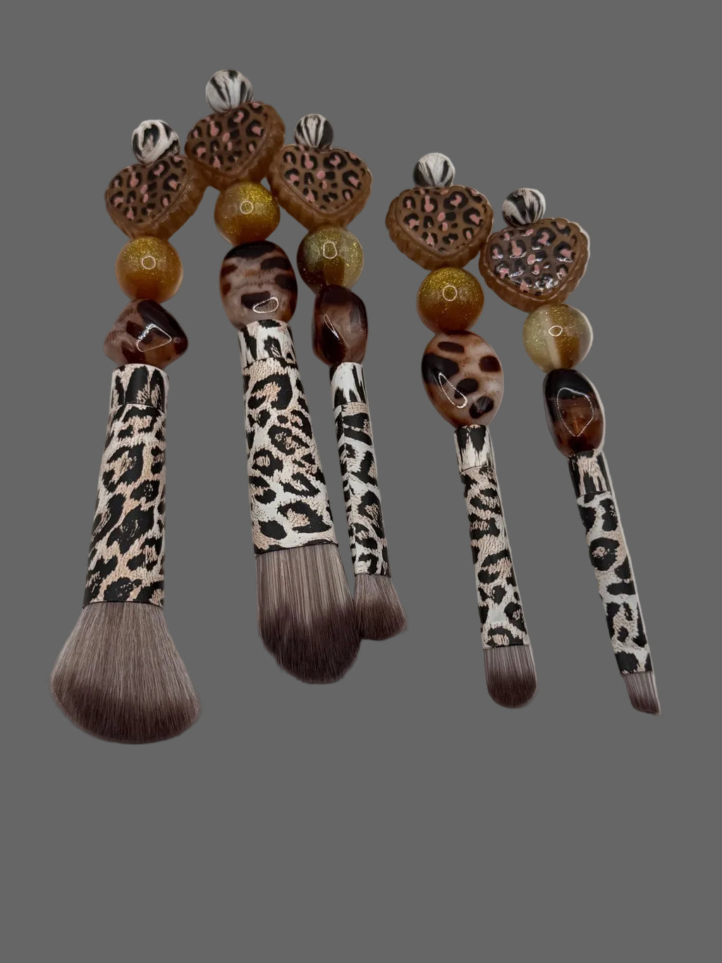 Leopard Print Beaded Makeup Brush Set