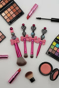 Set of 4 hot pink beaded makeup brushes with leopard heart beads and pink bow charms