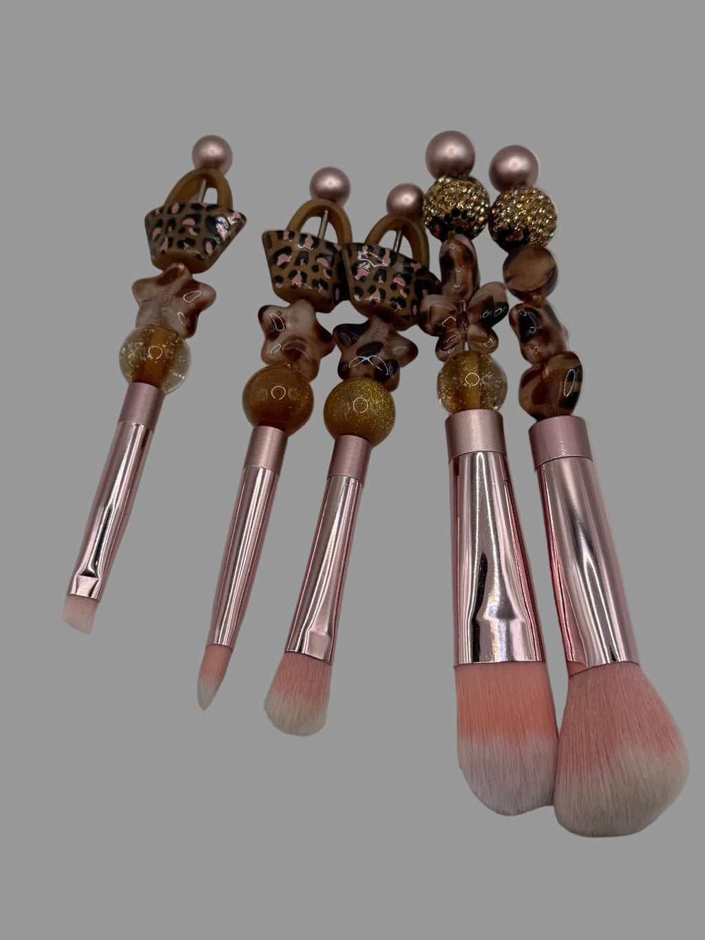 Rose Gold Leopard Butterfly Beaded Makeup Brush Set