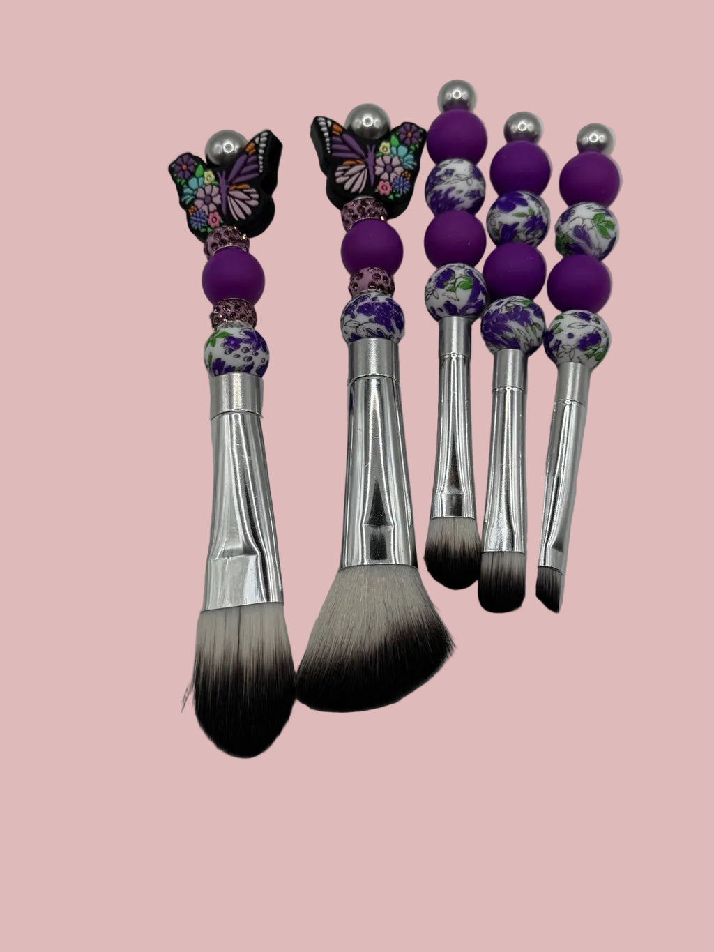 Purple Butterfly Beaded Makeup Brush Set