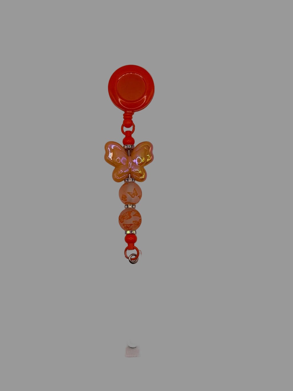 Orange Butterfly Beaded Badge Reel Lanyard