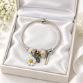 Silver Charm Bangle Bracelet with Daisy