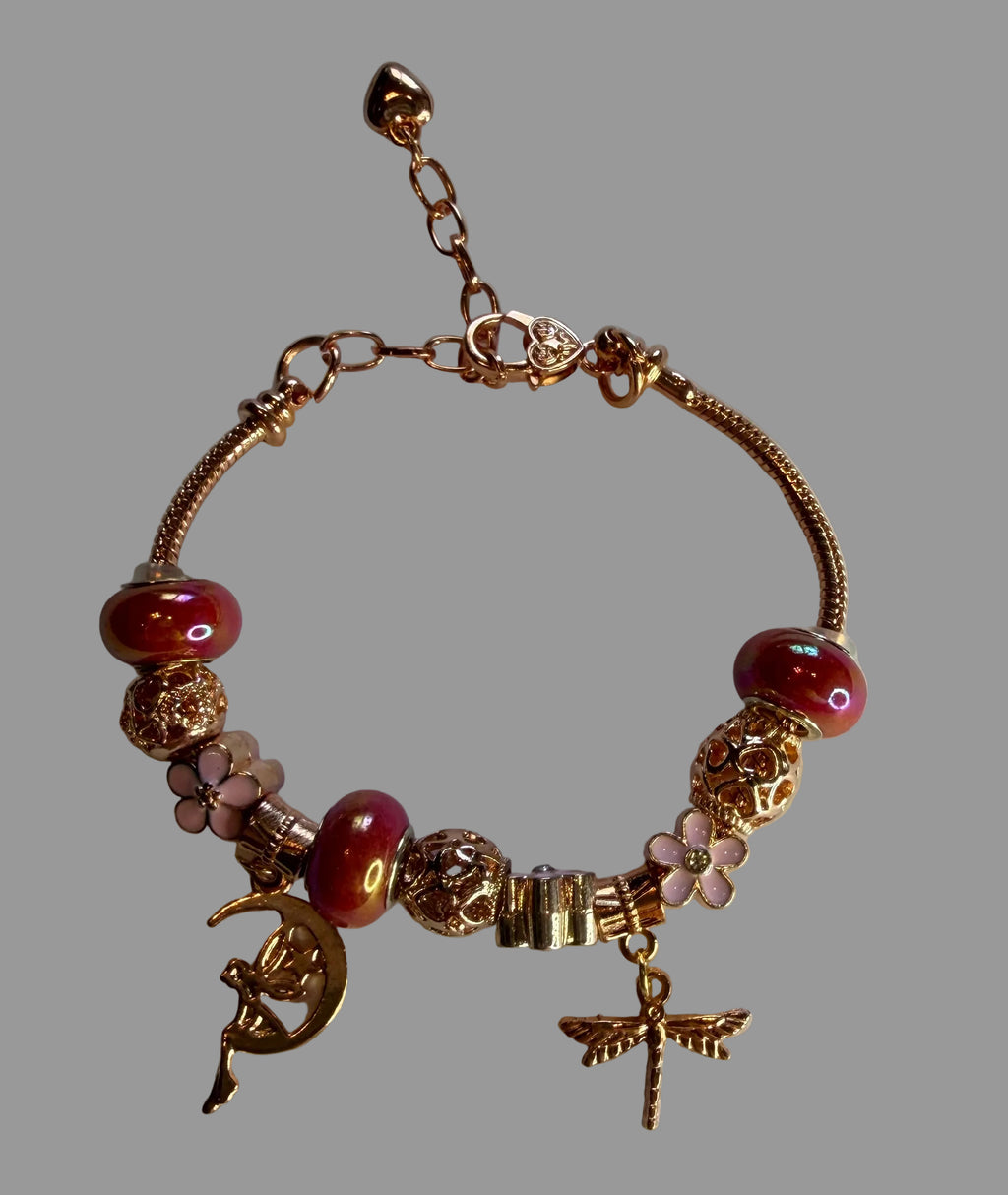 Rose Gold Fairy & Dragonfly Charm Bracelet