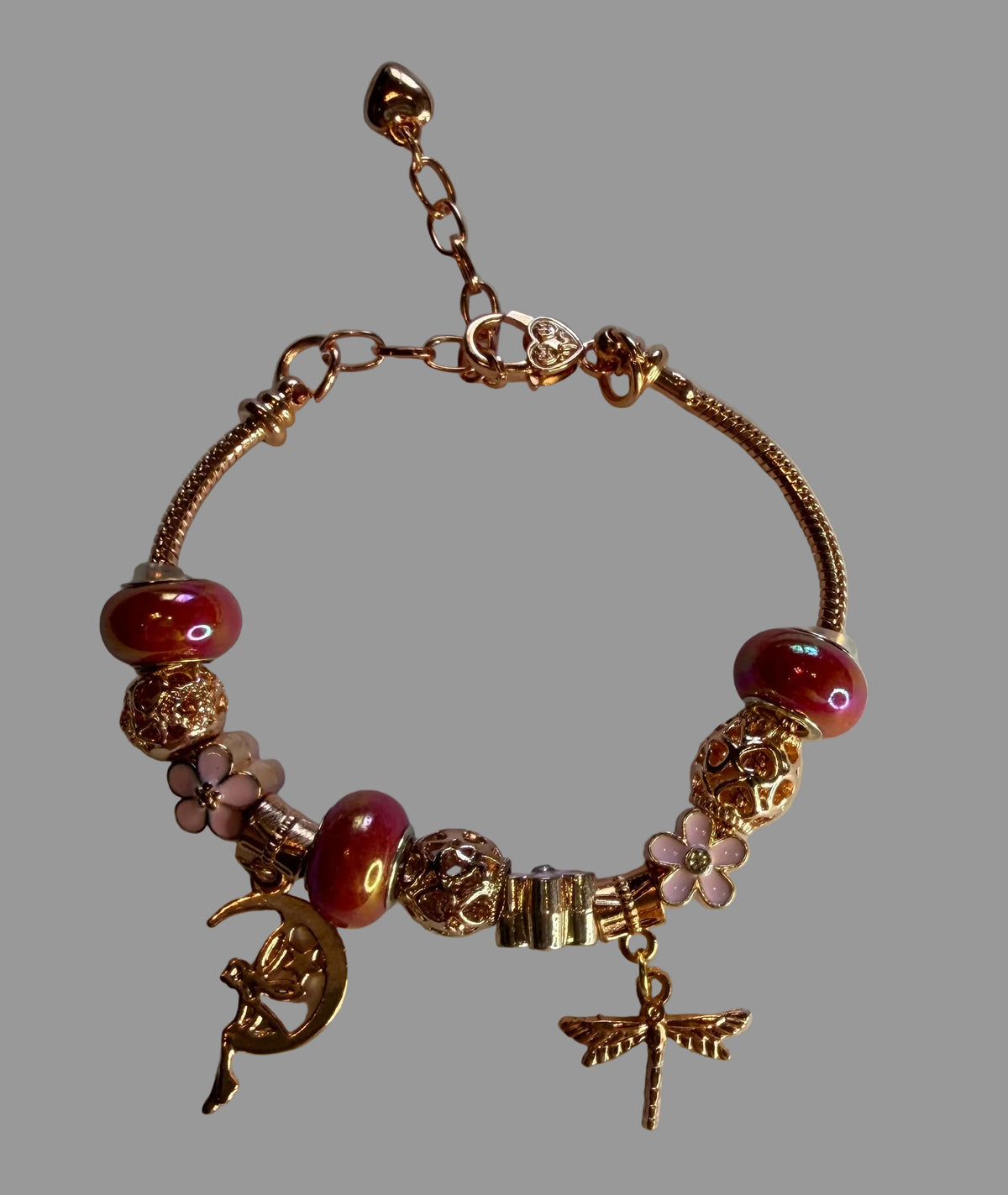 Rose Gold Fairy & Dragonfly Charm Bracelet