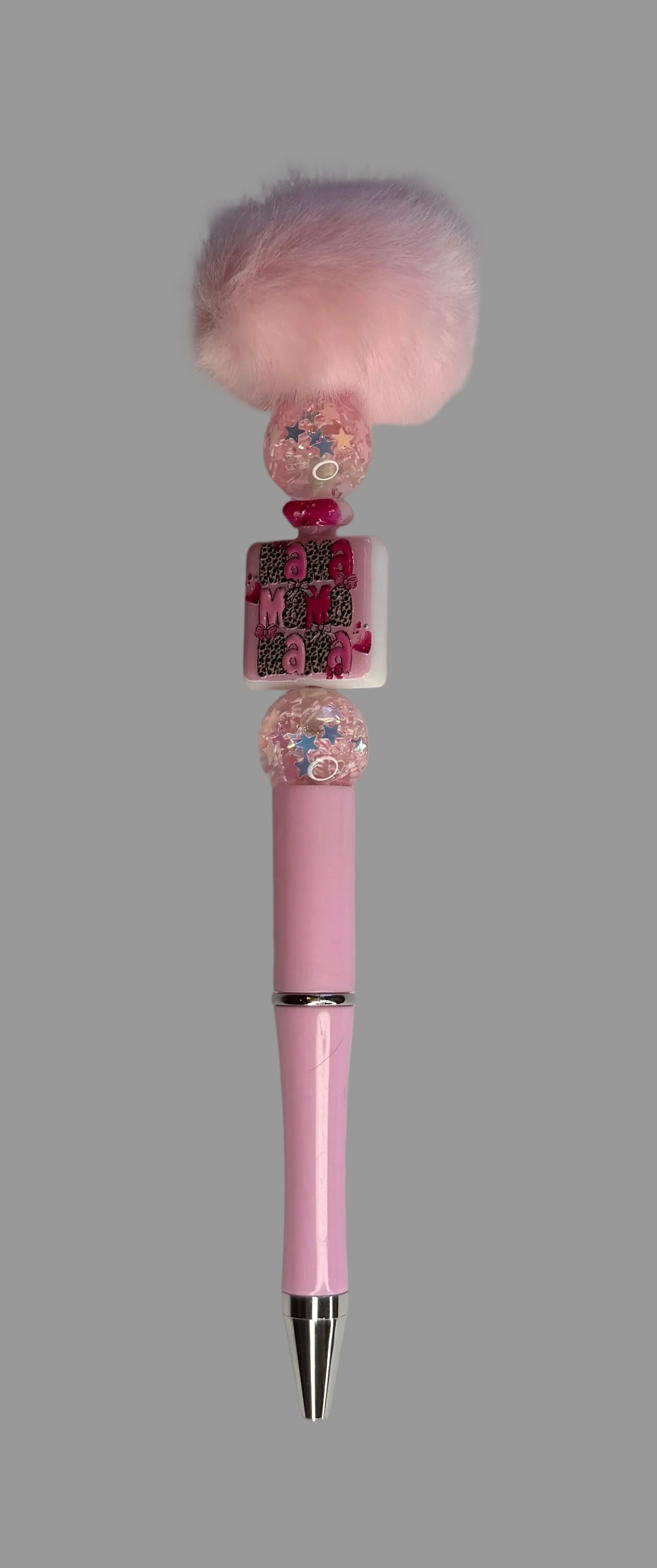 Pink Pom Pom Mama Beaded Pen