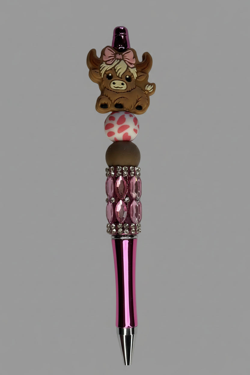 Highland Cow Purple Rhinestone Beaded Pen