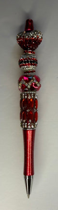Red glitter beadable pen with rhinestone and jeweled beads