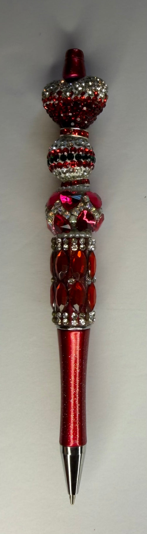 Red glitter beadable pen with rhinestone and jeweled beads