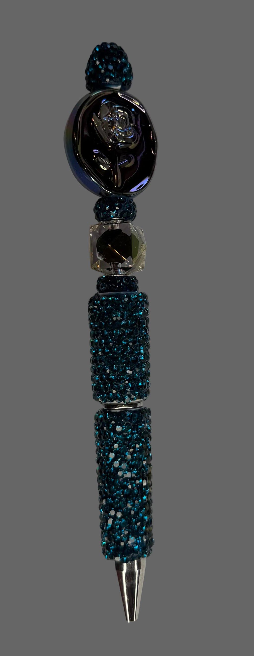 Black Rose Teal Glitter Beaded Pen