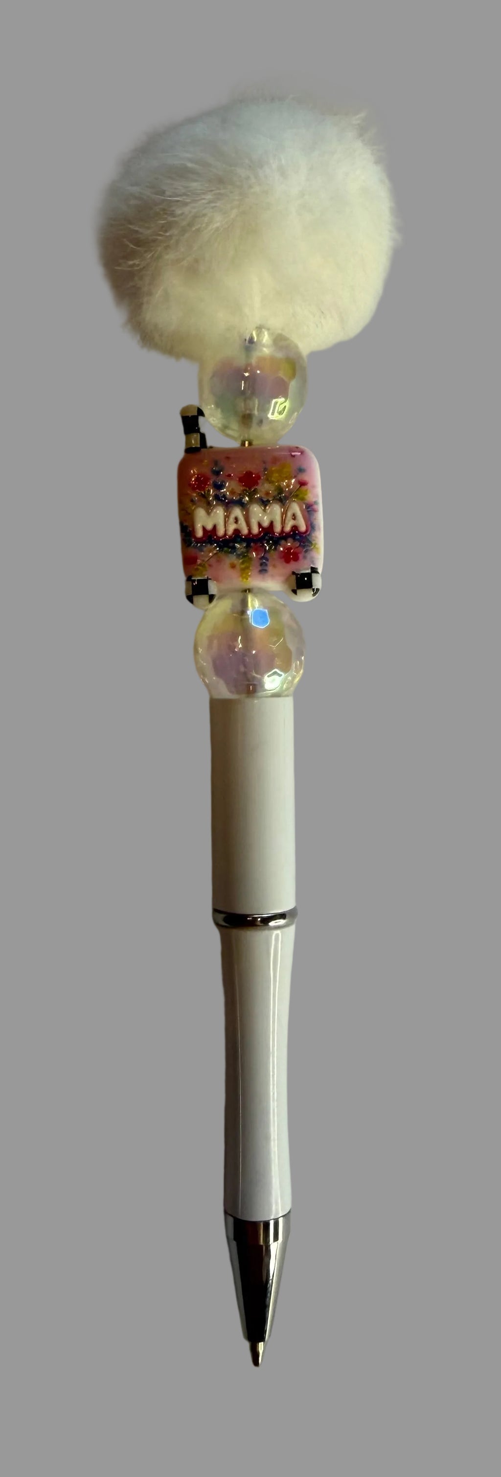 White Pom Pom Mama Beaded Pen