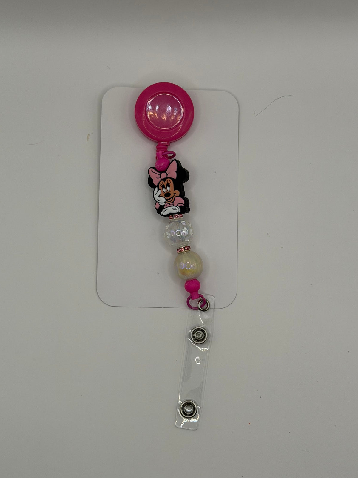 Hot Pink Minnie Mouse Beaded Badge Reel Lanyard