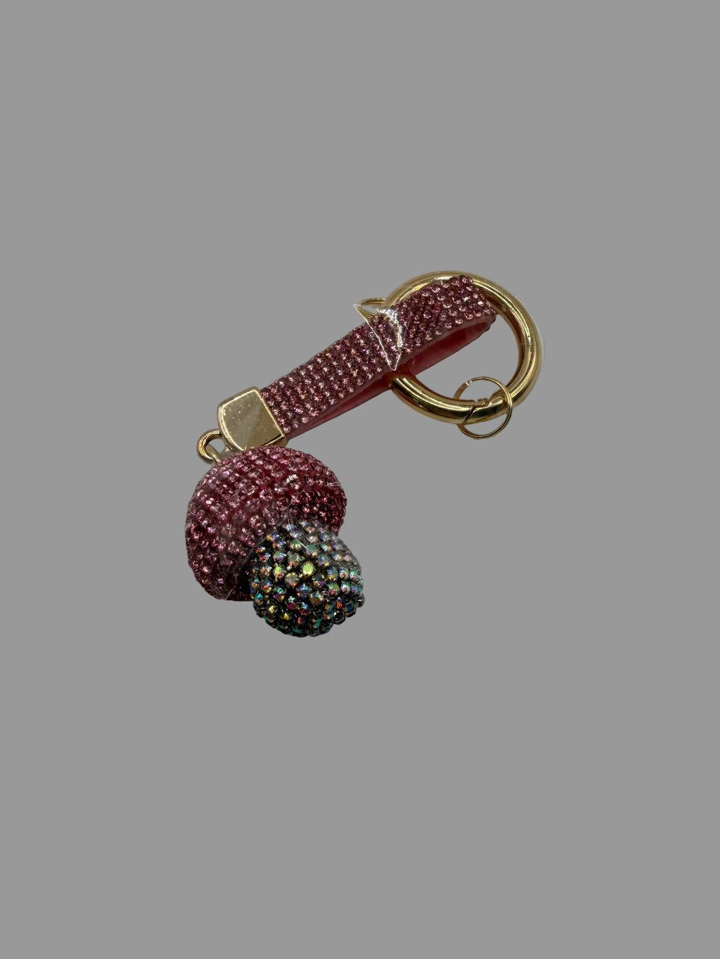 Pink Rhinestone Mushroom Keychain