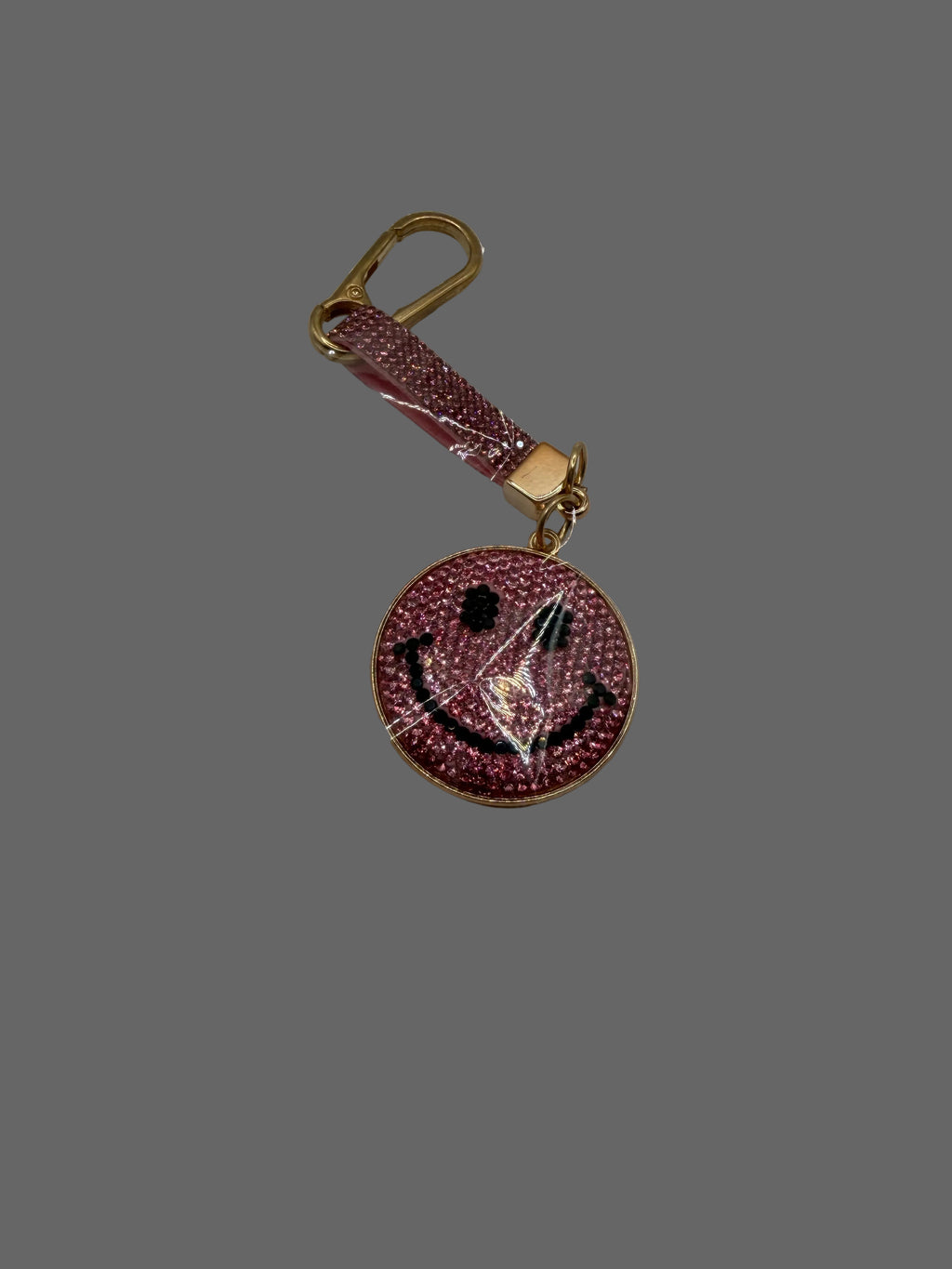 Pink Rhinestone Smiley Face Keychain