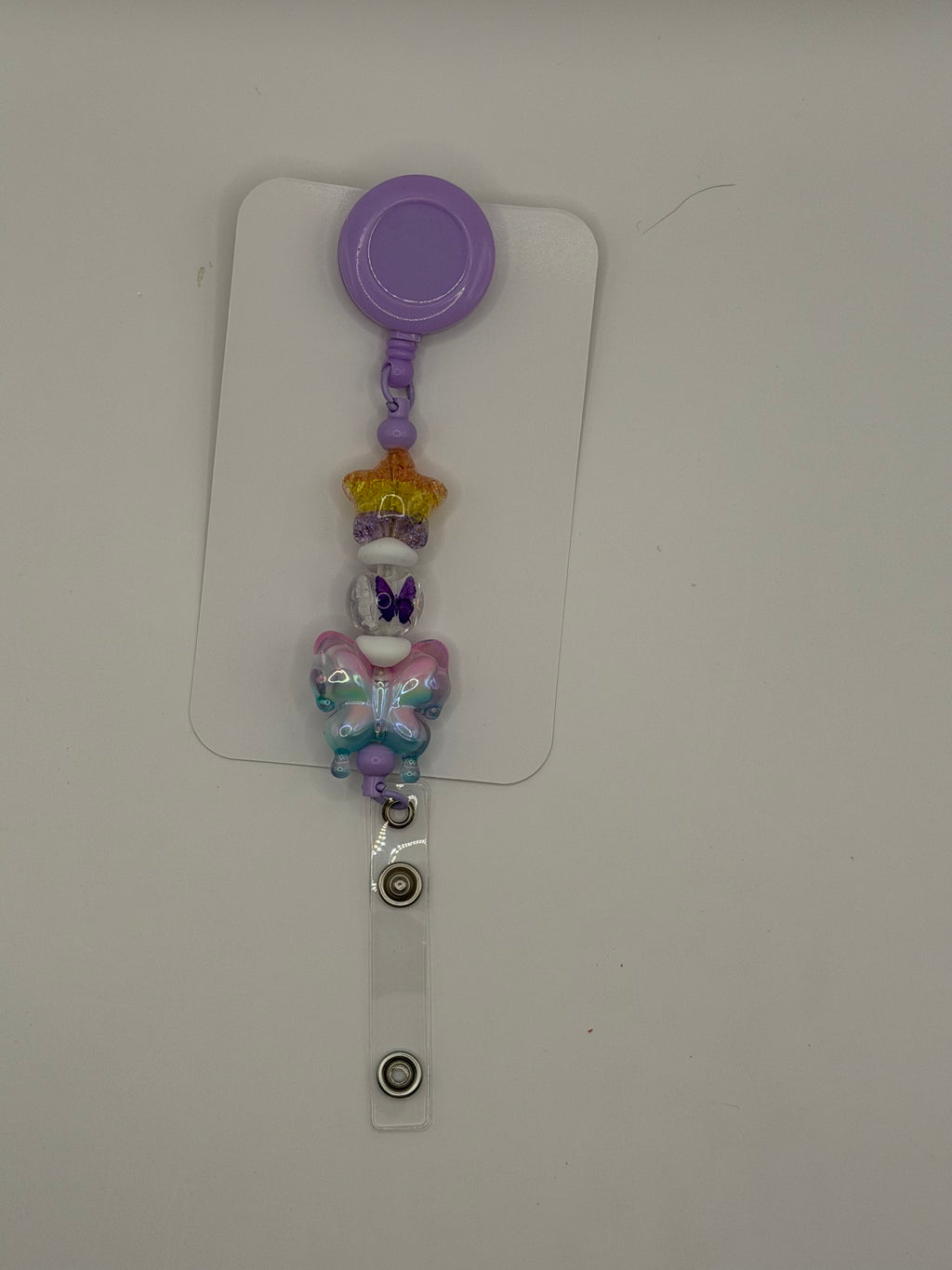 Purple Pastel Butterfly Beaded Badge Reel Lanyard