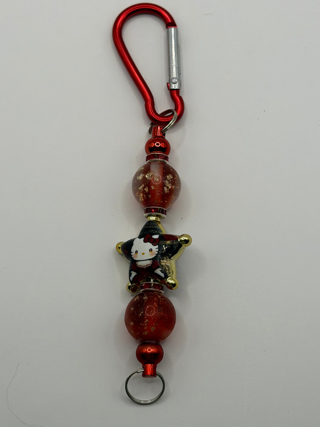 Goth Hello Kitty Star Beaded Keychain
