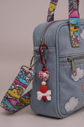 Red gingham Hello Kitty heart bead keychain with white bow charm and red carabiner clip