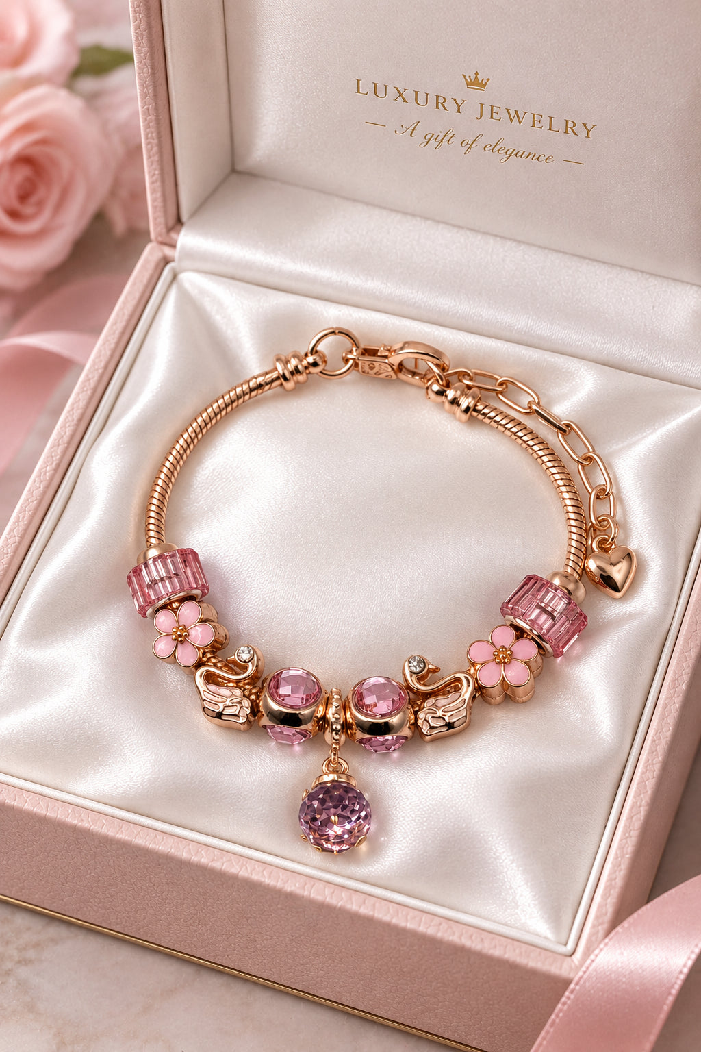 Rose Gold Pink Charm Bracelet