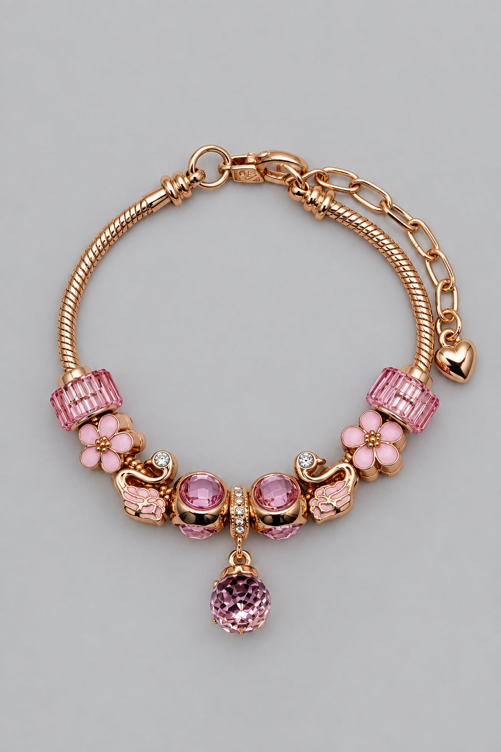 Rose Gold Pink Charm Bracelet