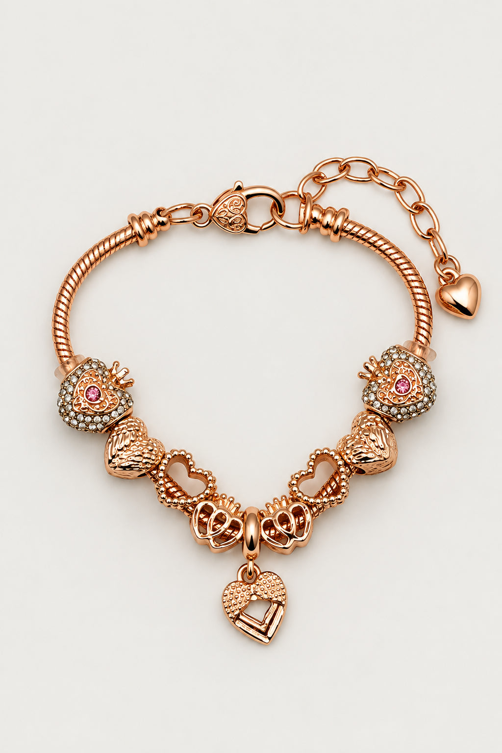 Rose Gold Heart Charm Bracelet