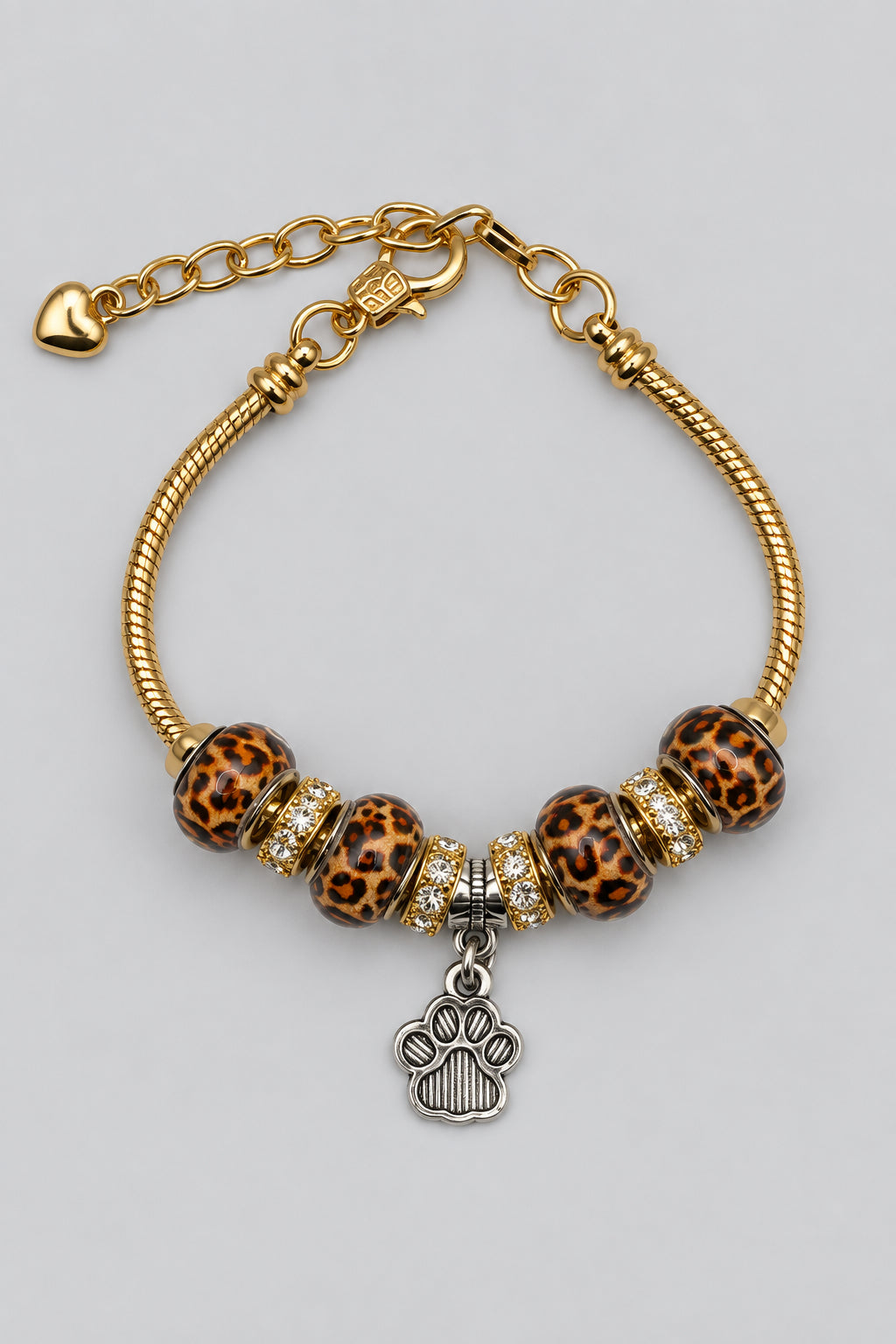 Leopard Print Paw Charm Bracelet