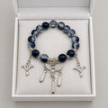 Dark Beaded Stretch Bracelet with Angel Wing & Sword Charms